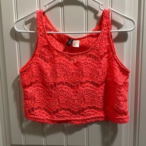 Divided Hot Pink Lace Festival Crop Top Cover Up